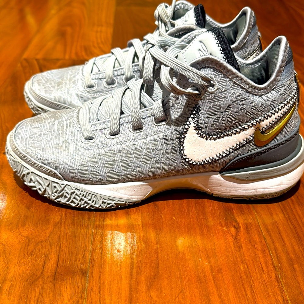 Nike Zoom LeBron NXXT Gen sneaker in "Wolf Grey" w metallic gold accents sz 4